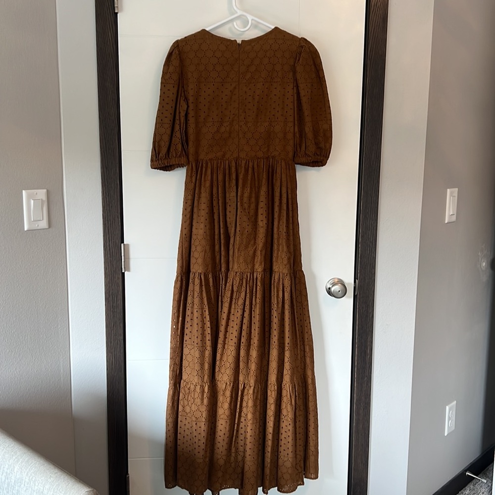 Brown Eyelet Midi Dress - Picture 4 of 6